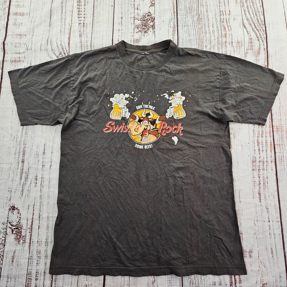 Save Milk Drink Beer Swiss Rock Cafe Gray Short Sleeve T-Shirt Men's L